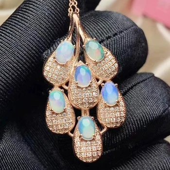 

Natural real with opal big necklace pendant 0.3ct*6pcs gemstone Free shipping 925 sterling silver For men or women T20623