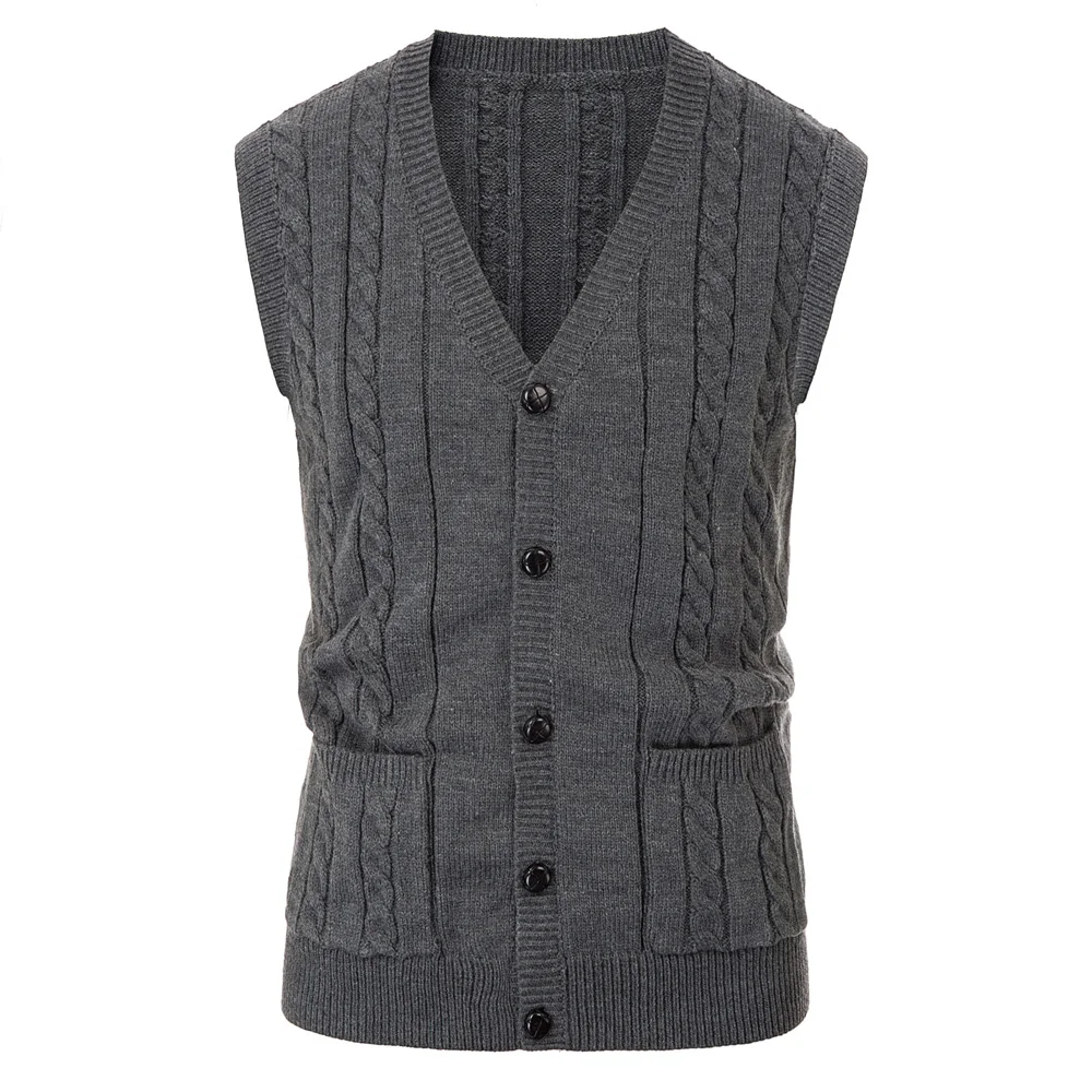 Мужской повседневный жилет без рукавов теплый однотонный трикотажный с v