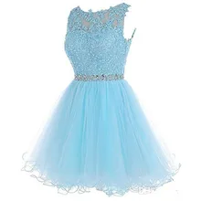 Небесно-голубые платья для выпускного вечера трапециевидные Короткие мини-платья из органзы с аппликацией из бисера Элегантные коктейльные платья