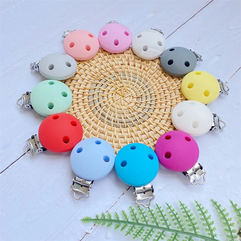 3PCS Round Shape Baby Pacifier Clip Soother Teether Anti Fall Silicone Holders Stainless Nipple Clamp Pacifier Clips pacifier clips