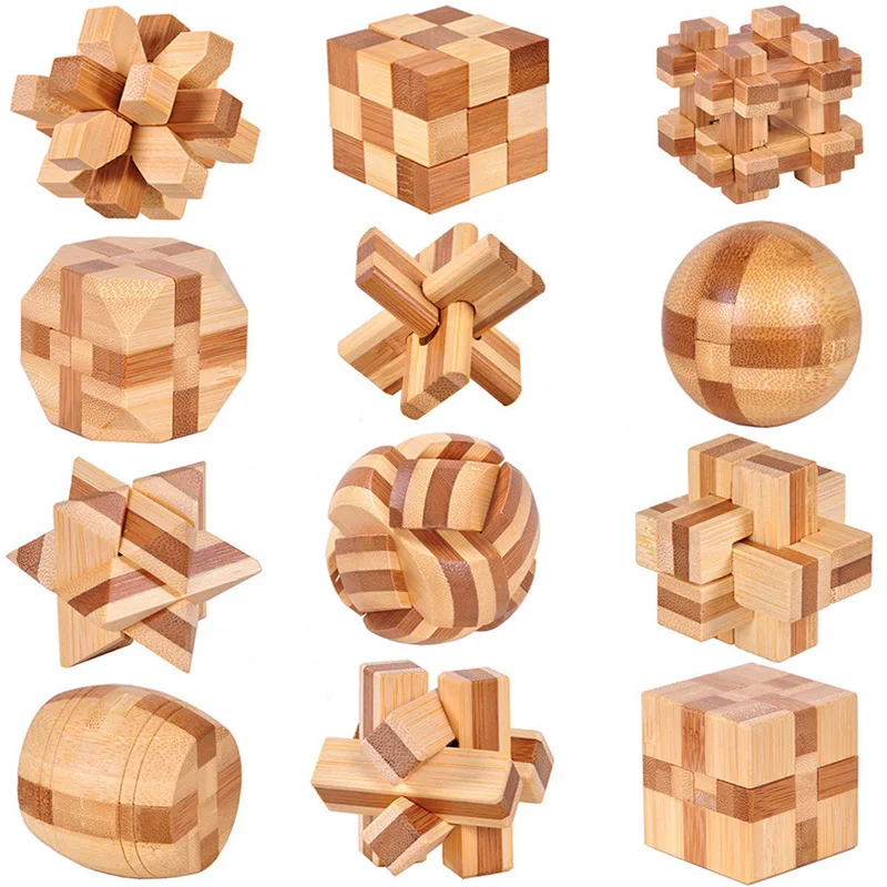 Wooden Wood 3D IQ Brain Teaser Acacia Kong Ming Lock Puzzle Educational T^m^ 