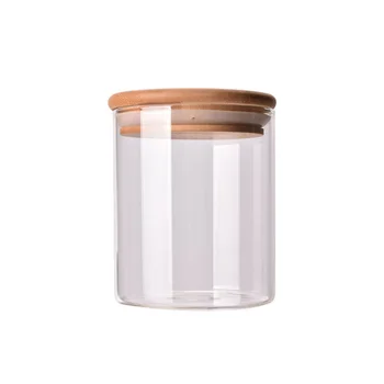

175ml Clear Glass Jar Sealed Canister Food Storage Container for Loose Tea Coffee Bean Sugar Salt (6.5*8CM, with Bamboo Lid)