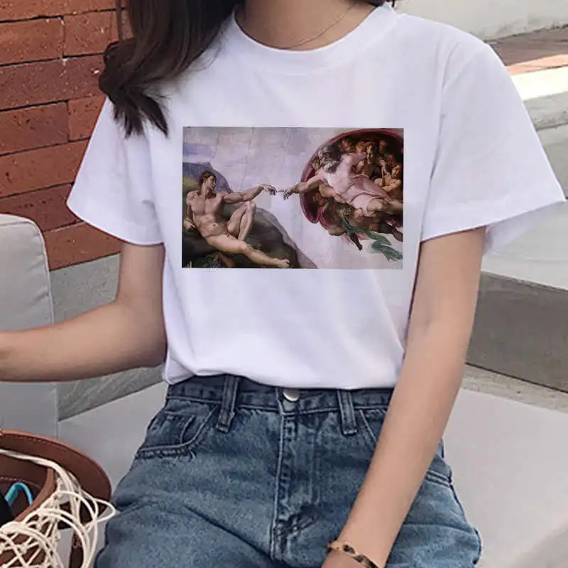 David Michelangelo Oil Painting T Shirt Women Harajuku Ullzang Funny T-shirt Aesthetic Grunge Tshirt 90s Graphic Top Tees Female