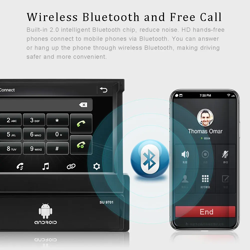 LeeKooLuu 1 Din Android 7.1 Car Radio With Auto Retractable Screen Universal Radio Bluetooth Wifi M