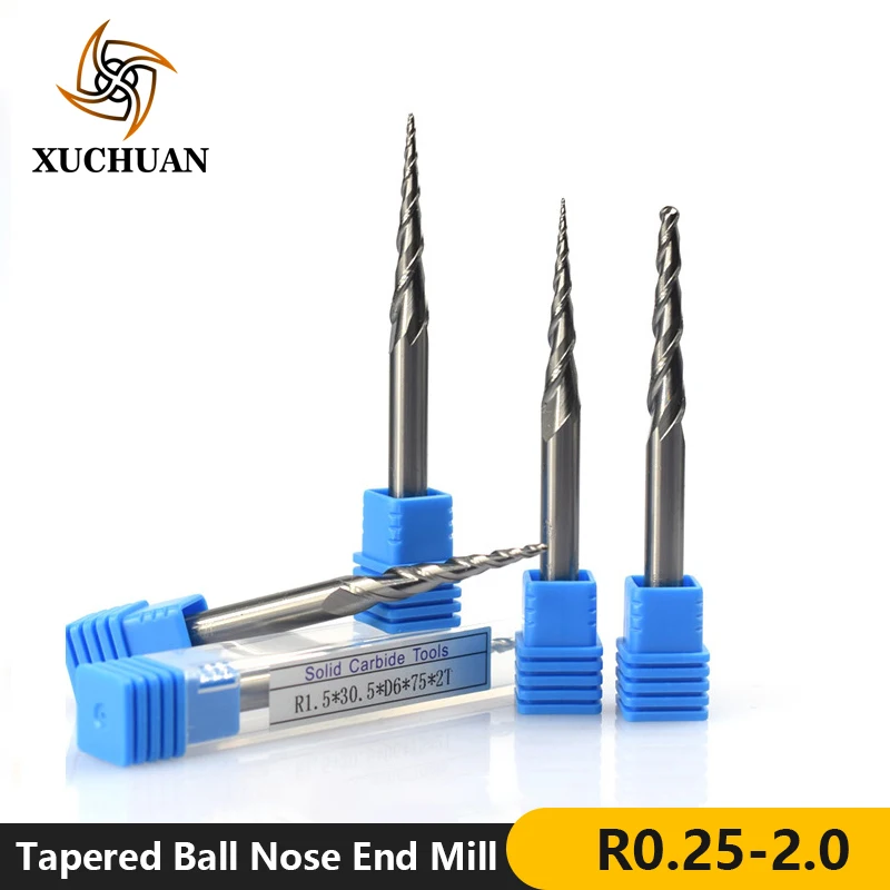 

1pc CNC Machine Tapered Router Bit Tungsten Steel Ball Nose End Mill 2 Flutes Spiral End Milling Cutter
