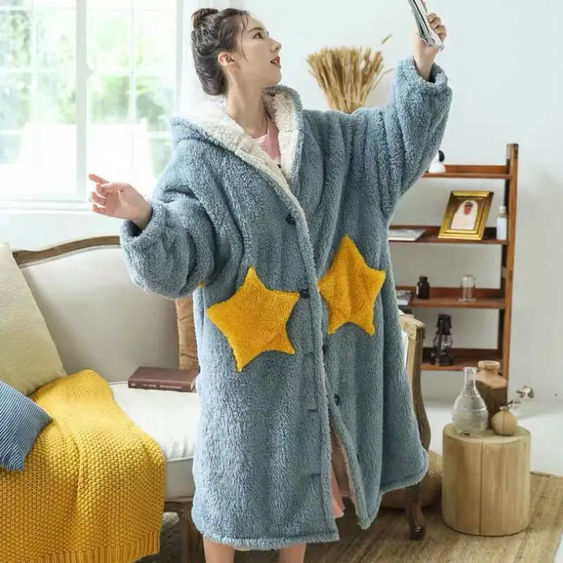 Winter-Blanket-with-Sleeve-Hooded-Hoodie-Women-Long-Sweatshirt-Female-Indoor-Pajama-Cardigan-Fleece-Jacket-Fannel. (1)