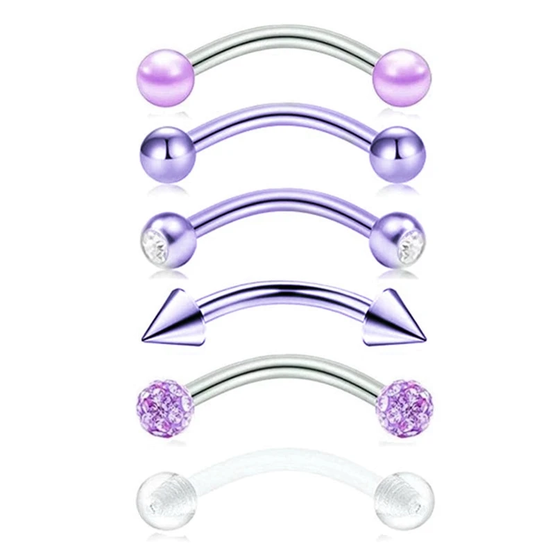 6PCS Stainless Steel Crystal Eyebrow Piercing Set 16G CZ Curved Barbell Helix Daith Piercing Lot Tongue Snake Eyes Bulk piercing jewelry body piercing earrings ear piercing jewelry metal jewelry body piercing jewelry body jewelry