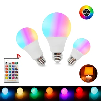 

RGB LED Bulb E27 110V 220V Light 5W 10W 15W Lampada Changeable Colorful RGB+White LED Lamp With IR Remote Control+Memory Mode