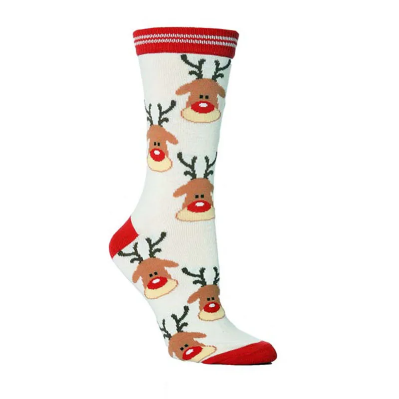 Christmas Mid Socks For Women Girls Funny Print Christmas Moose Tree Santa Claus Cute Cotton Lucky Socks