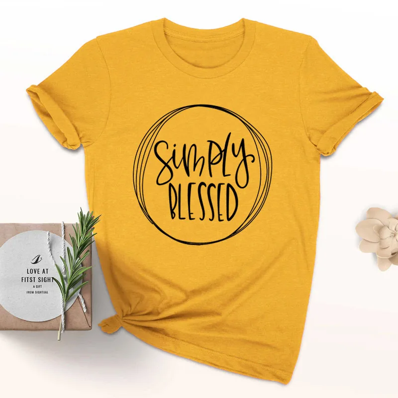 gold tee black text Простая футболка с надписью Blessed Mom Christian, футболка унисекс с надписью Jesus Blessed Bible, забавный подарок, религия, Винтажная футболка, топы - Цвет: gold tee black text