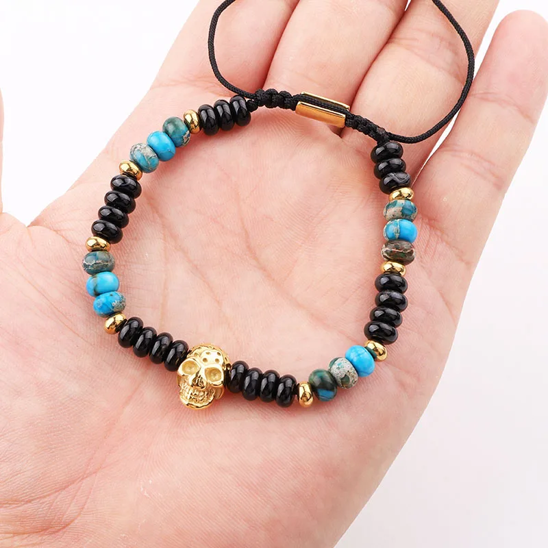 JARAVVI Men Bracelet High Quality Natural Stone Beads Stainless Steel Skull Charm Adjustable Bracelet Men Jewelry Gift - Image 6