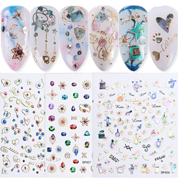 

3D Embossed Flower Nail Sticker Geometric Line Moon Bronzing Slider Full Wrap Transfer Manicure Nails Art Decoration SADP401-412