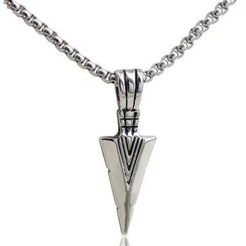 

10pcs Stainless Steel Spearhead Pendant Tone Men Necklace Spear Arrowhead Pendant Biker Tribal Jewelry 23''