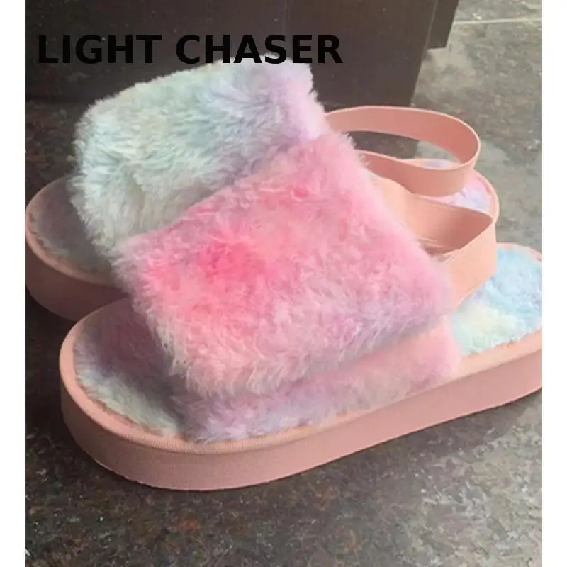 New Winter Keep Warm Women Fur Furry Slippers For Home Fluffy Soft Indoor Slides Thick Flats Heel Non Slip Indoor House Shoes