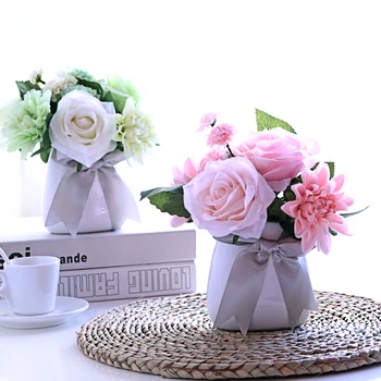 

Simulation Plastic Artificial Flower High Quality Silk Flower Table Dried Flower Crafts With Vase Mariage Party Supplies EB50JH