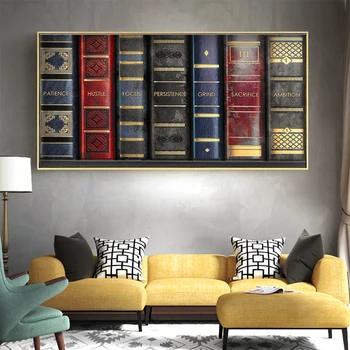 

AAHH Canvas Painting Book Self To Success Raeding Library Wall Canvas Quotes Wall Art Poster for Home Decor