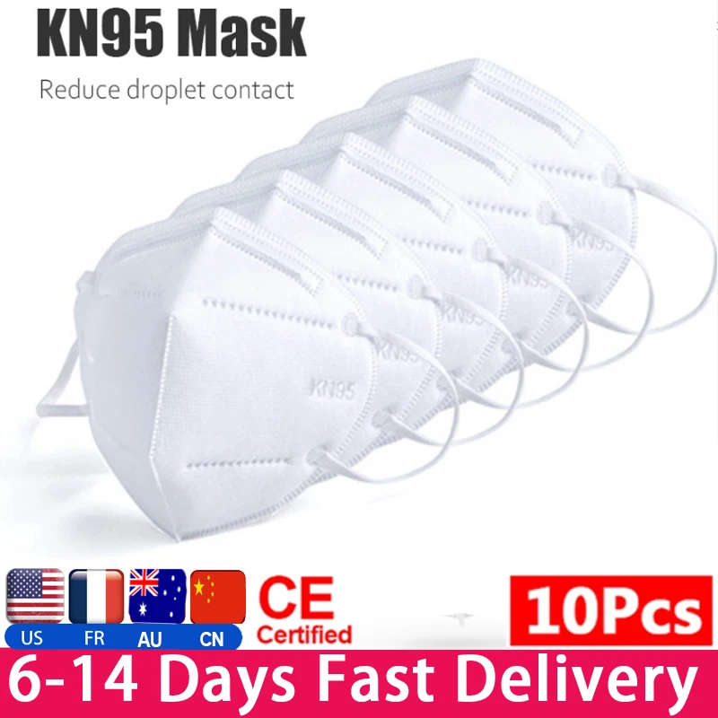 

10pcs KN95 Face Masks CE Certified Dustproof Anti-fog Breathable N95 Face Mouth Mask 95% Filtration Features N95 as FFP2 KF94