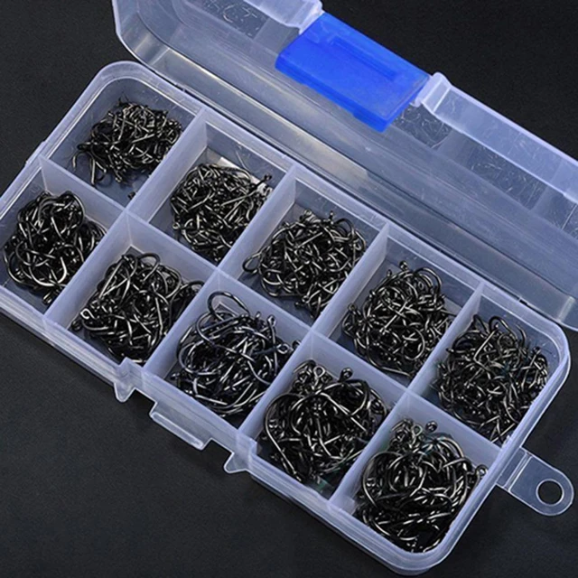 500 Pcs 10 Sizes Fishing Hooks Assorted Sharpened Carbon Steel Fishing Hooks  with Tackle Box Carp