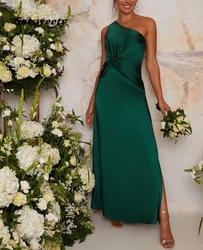 Satin Long Bridesmaid Dresses 2021 One Shoulder Robe De Soirée De Mariage Sheath Wedding Guest Dress