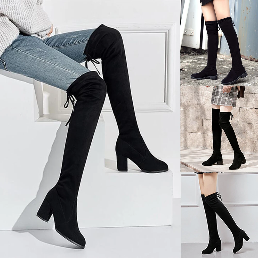 Adputent/женские облегающие высокие сапоги; модные замшевые женские ботфорты на высоком каблуке со шнуровкой; обувь больших размеров;