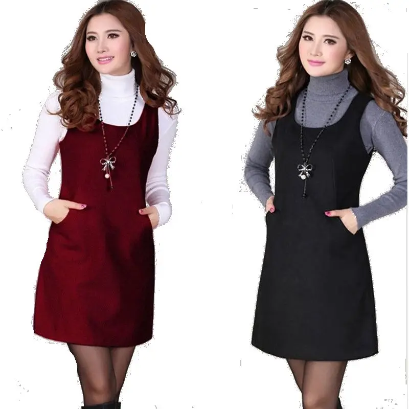 Oversized Woolen Vest Dress Women's clothing Fashion Slim Sleeveless Dress Autumn/Winter Ladies