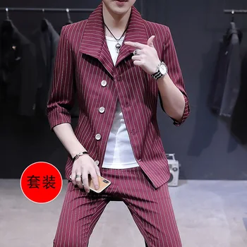 

Suit Suit Shi England Stripes Male Hairstyle Teacher Slim Fit Type Suit Two-piece Set Trend Leisure