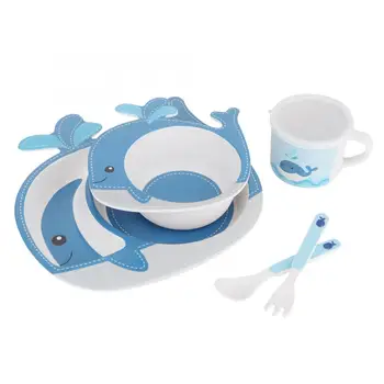 

Cartoon Cute Environmental Natural Bamboo Fiber Child Dish Plate Fork Spoon Cup Cartoon Dinner Tableware for Kids