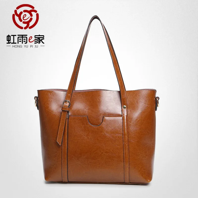 

2018 Autumn And Winter New Style Retro Simple Versatile Genuine Leather Large-Volume WOMEN'S Bag Shoulder Handbag