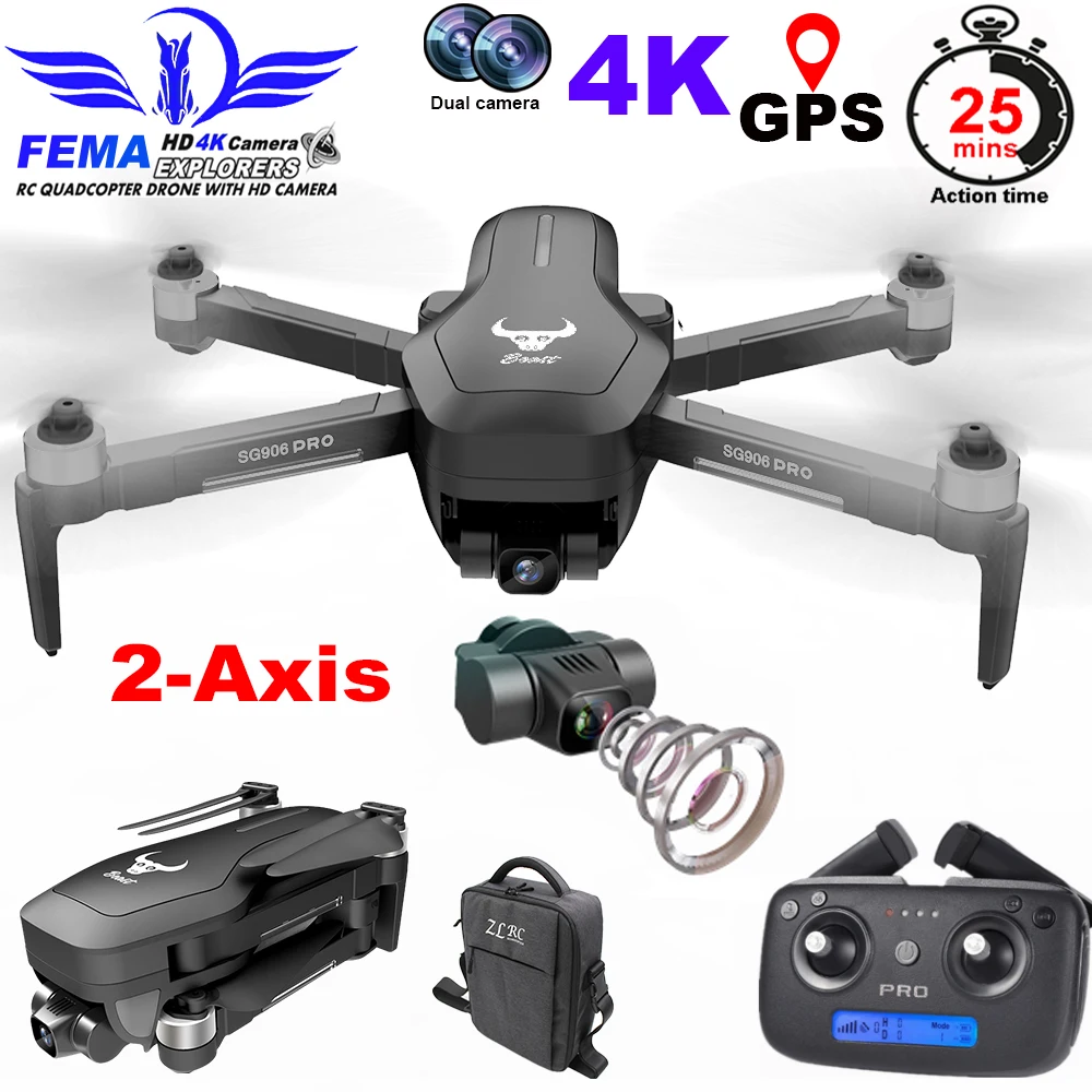 FEMA SG906PRO Профессиональный GPS Дроны с Камера HD 4K 5G Wi Fi FPV 1200M 2 Ось Gimbal Дрон