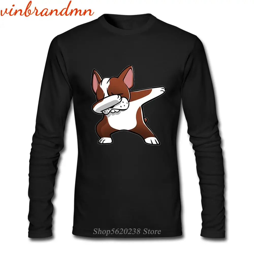 Футболка мужская с длинным рукавом топ принтом Fawn Boston Terrier Dabbing Dog милая уличная