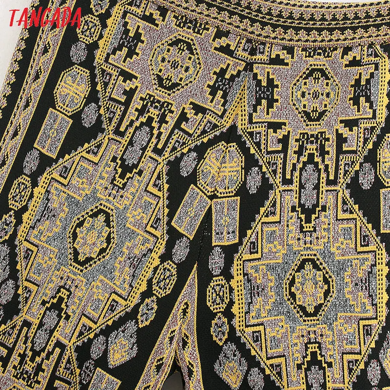 Tangada Женские винтажные жаккардовые трикотажные широкие брюки с эластичной талией женские повседневные брюки pantalones BE189