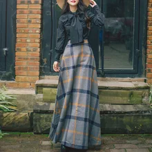 Sisjuly Ladies Vintage Two Piece Sets Autumn Winter Women Retro Temperament Dress Long sleeves Shirt Wool Plaid Skirt Two-Piece