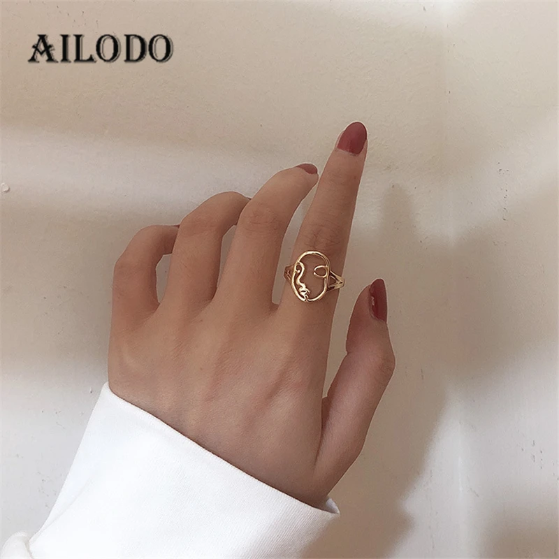 Женские открытые кольца Ailodo в стиле панк с абстрактным человеческим лицом