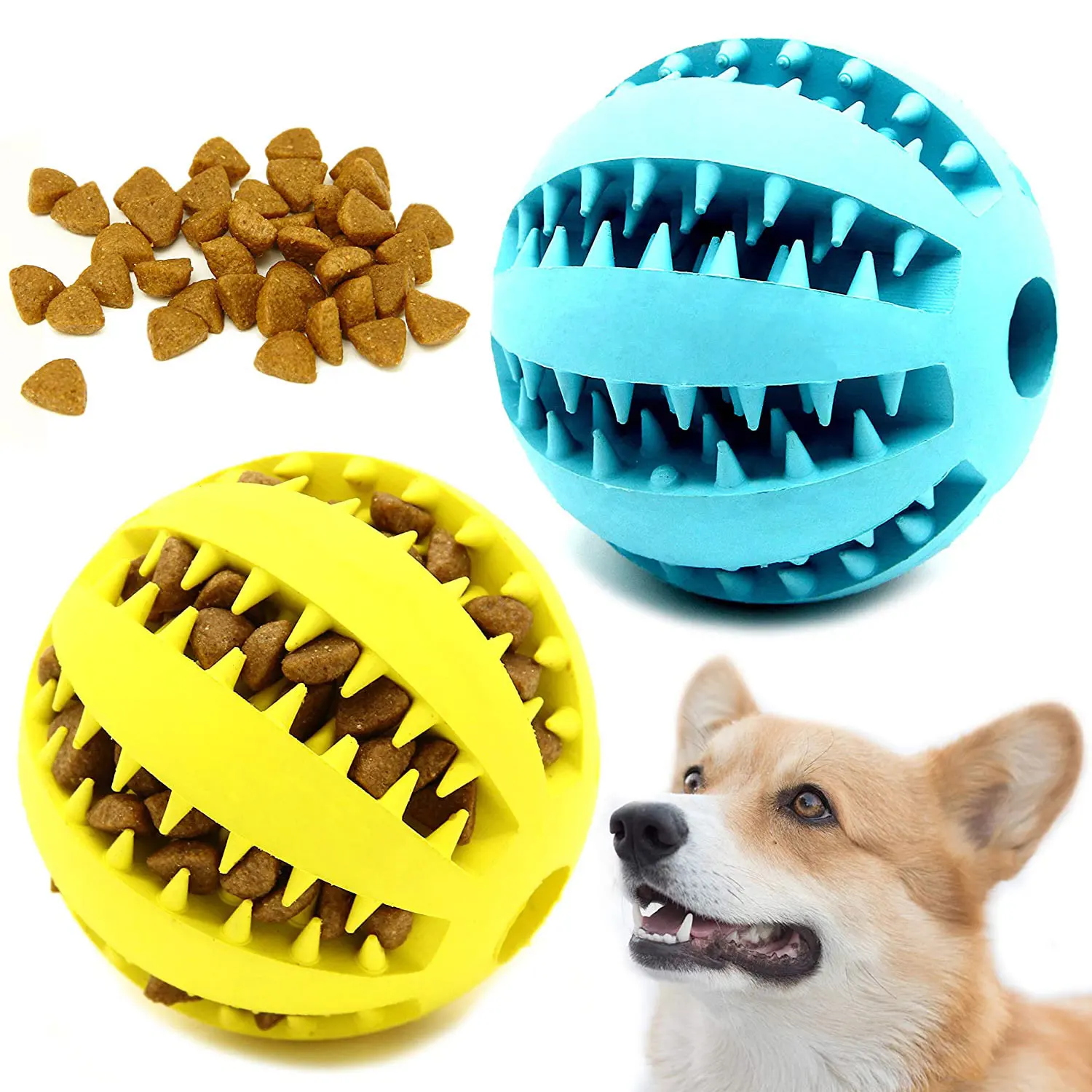 Bola de juguete no tóxica para perros, juguete mordedor resistente para perros de compañía, cachorros y gatos, alimentador de comida para mascotas, Bola de Limpieza de dientes para morder