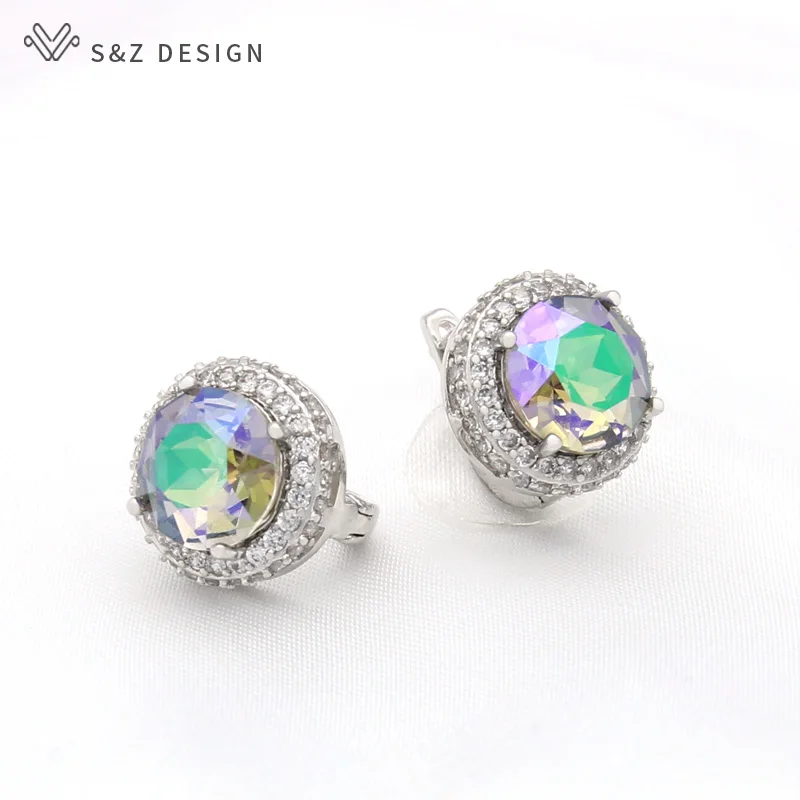 S&Z DESIGN New Trendy Cubic Zirconia 585 Rose Gold Color Round Crystal Dangle Earrings For Women Wedding Jewelry Gift