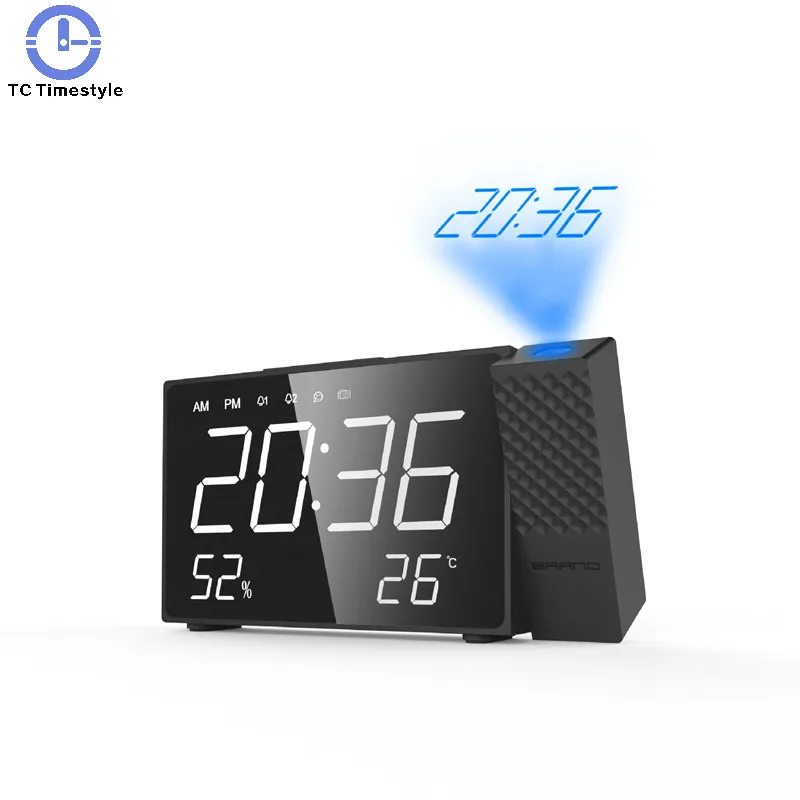 Best  Digital Alarm Clock Projection Snooze Temperature And Humidity Display Electronic Fm Radio Desk Tab