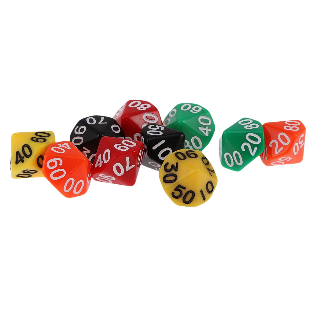 Pack of 10 Acrylic Ten Sided D(00-90) Dices for D&D TRPG Party Game Toys