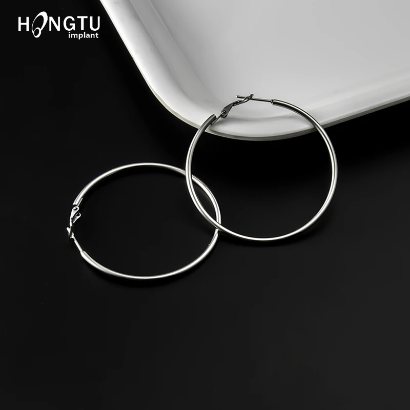 Женские серьги-кольца из нержавеющей стали простые большие геометрические