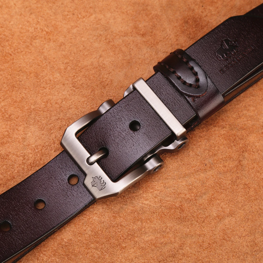 BISON DENIM, ремень из натуральной кожи для мужчин, подарок, дизайнерские джинсы, ремни, мужские, высокое качество, Воловья кожа, индивидуальная Пряжка, Ретро стиль, N71223