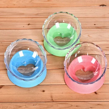 

Transparent Food And Water Bowl With Protection Love Heart Bottom Cat Bowl Non-slip Cervical Cat Feeder With Dog Bowl Pet