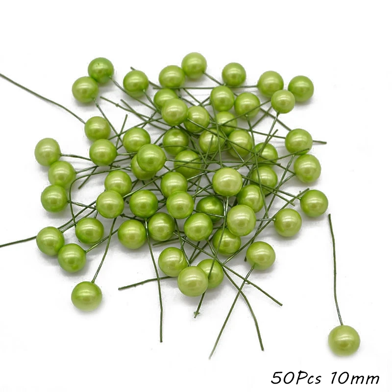 50pcs 10mm Зеленая тема искусственный цветок вишня тычинки ягоды Набор DIY Рождественское украшение свадебный торт подарочная коробка венки Рождественский Декор - Цвет: 50pcs 10mm