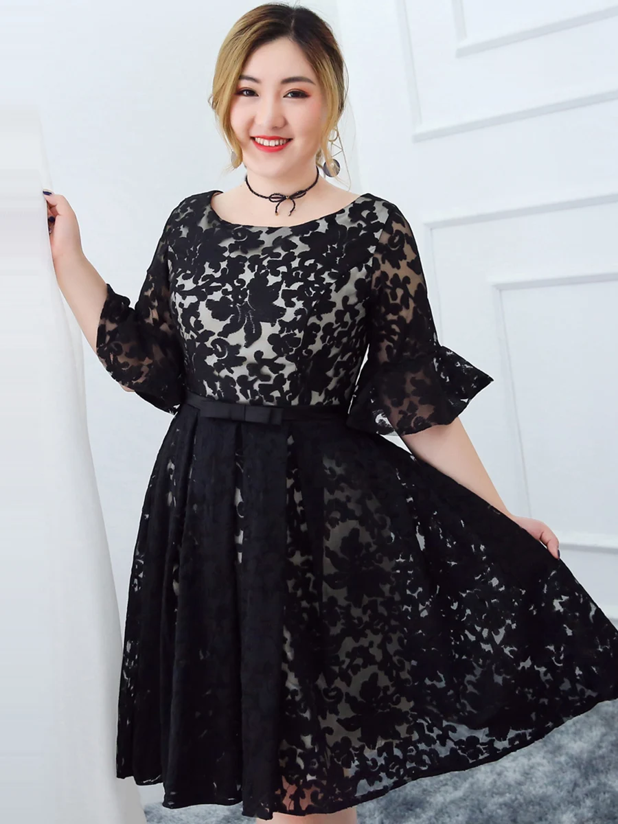 Платья для выпускного вечера длиной до колена, черные короткие платья Vestidos De Gala T292, размера плюс, платья с круглым вырезом, женские вечерние платья с рукавом до локтя для выпускного вечера