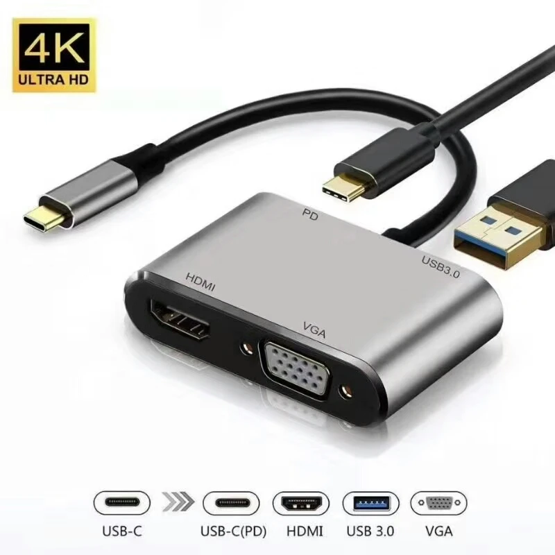 USB Type C 3 1 к HDMI 4K VGA 1080P 0 концентратор Thunderbolt USBC 60W PD порт сплиттер кабель для Macbook/2018