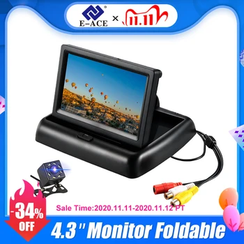

E-ACE Car Monitor 4.3 Inch Foldable TFT LCD Display Cameras Reverse Camera Parking System for Car Rearview Monitors NTSC PAL