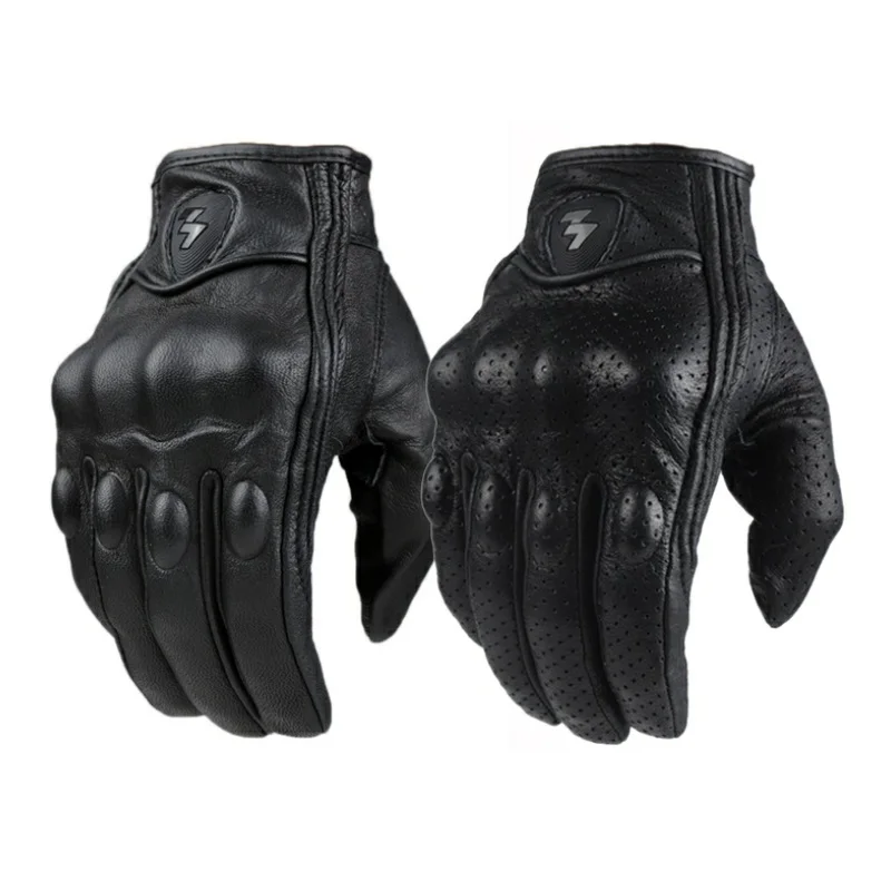 Unisex Leather Motorcycle Gloves with Carbon Protection - Winter Ready