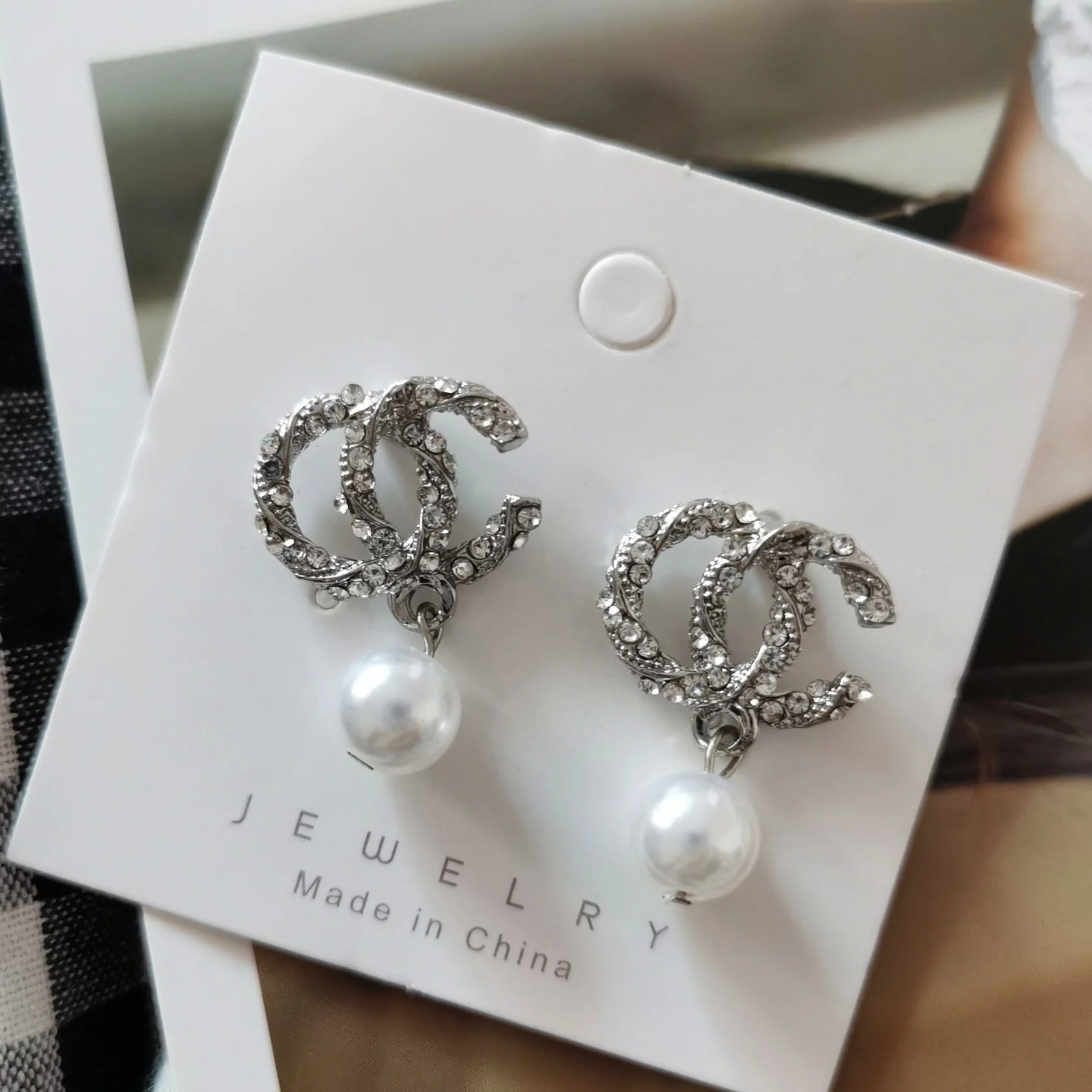 Ear Stud Women C Letter Silvery Needle Korea Simple Pearl Earrings Elegant All match Crystal Set Sweet Fashion Wholesale Earring|Drop Earrings| - AliExpress