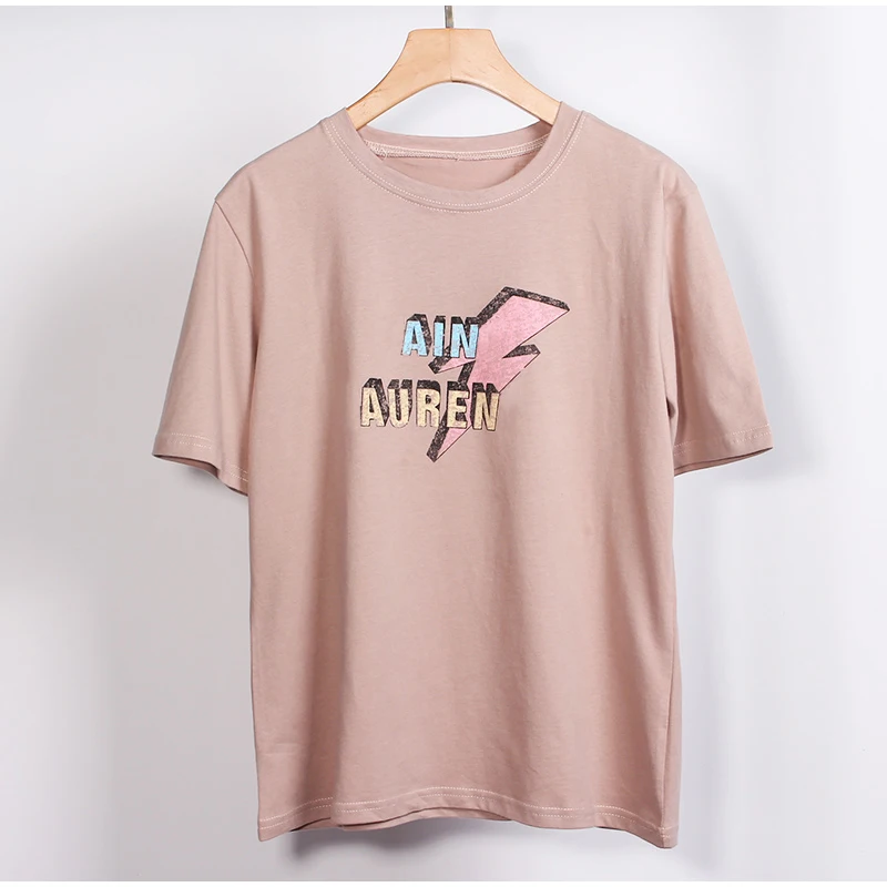 Cotton Women's Short Sleeve T-Shirt Top O-Neck Black White Letter Print T-Shirts Female Summer Lady Tee Tops IN STOCK