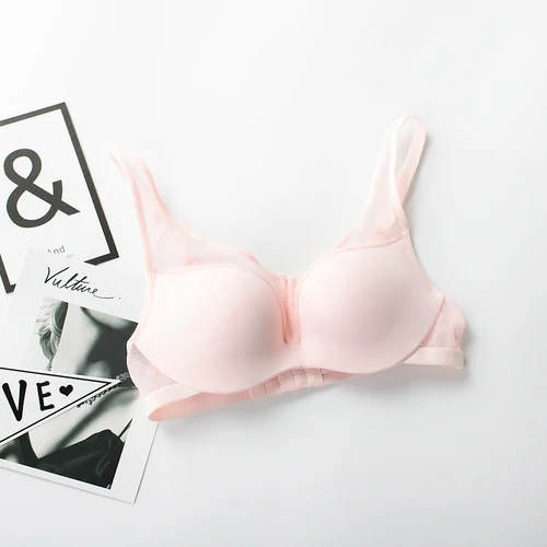 Pink Однотонные бесшовные сетчатые бюстгальтеры регулируемые Беспроводные для женщин топ кружевной бюстгальтер пуш-ап с мягкой чашкой японский дышащий комфортный бюстгальтер - Цвет: Pink