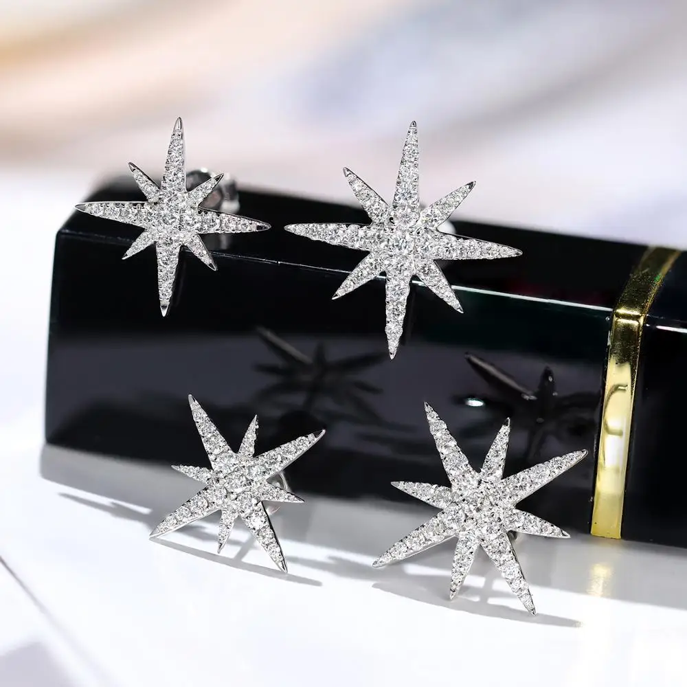 Vecalon, милые серьги-гвоздики со звездами, AAAAA, Cz камень, настоящее 925 пробы, серебряные, массивные, вечерние, свадебные серьги-гвоздики для женщин, ювелирное изделие