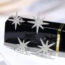 Vecalon, милые серьги-гвоздики со звездами, AAAAA, Cz камень, настоящее 925 пробы, серебряные, массивные, вечерние, свадебные серьги-гвоздики для женщин, ювелирное изделие